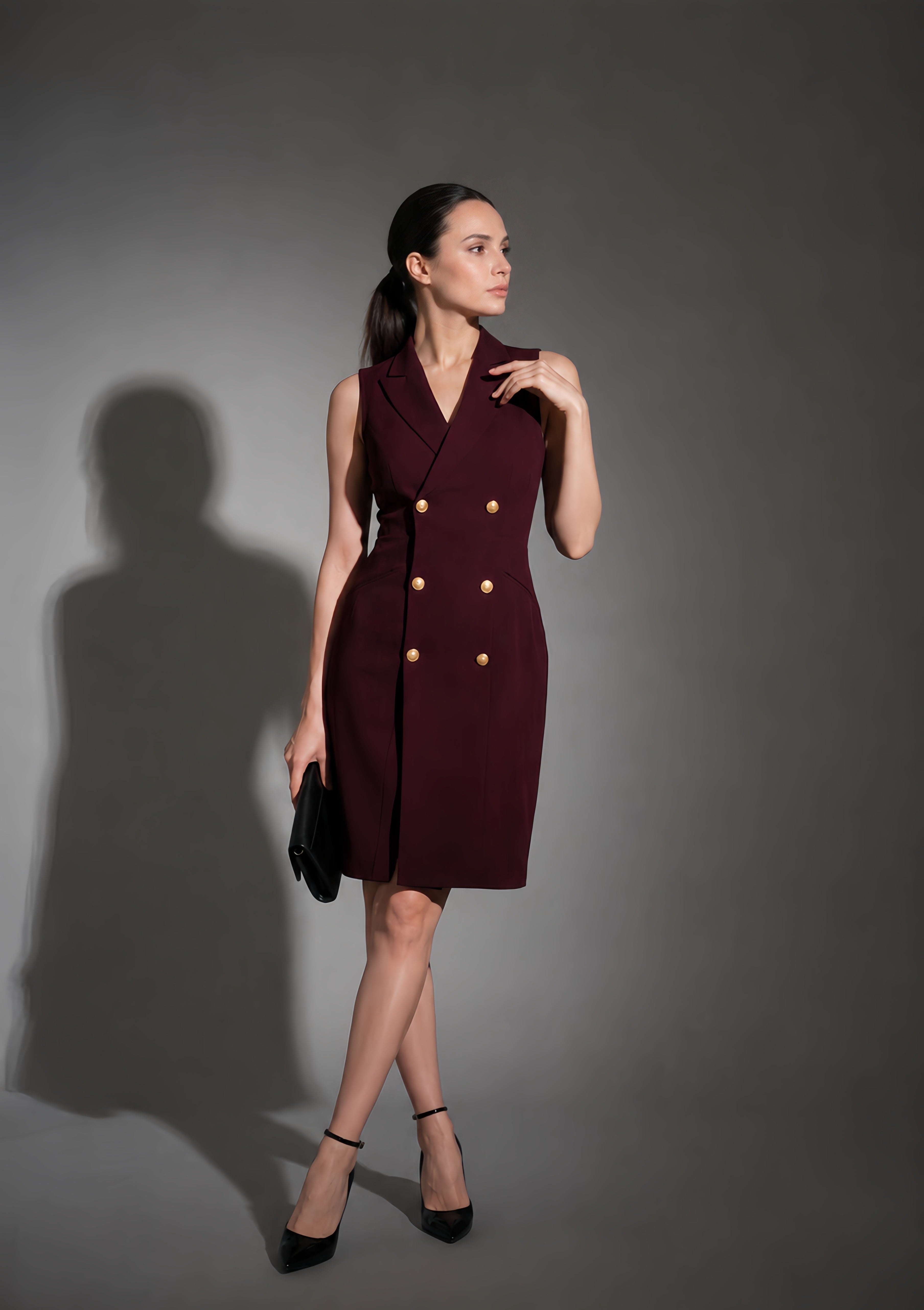 Midnight Luxe Blazer Wine Dress