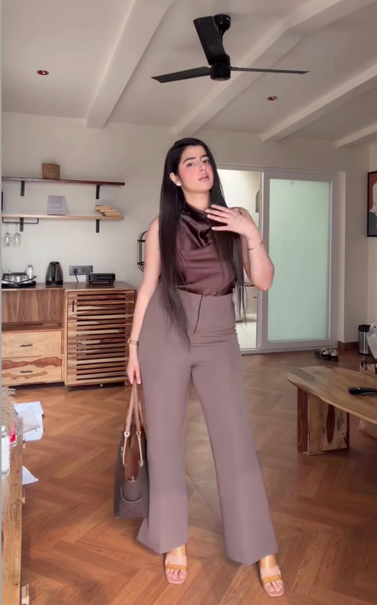 Sculpted Tailored Coffee Trousers
