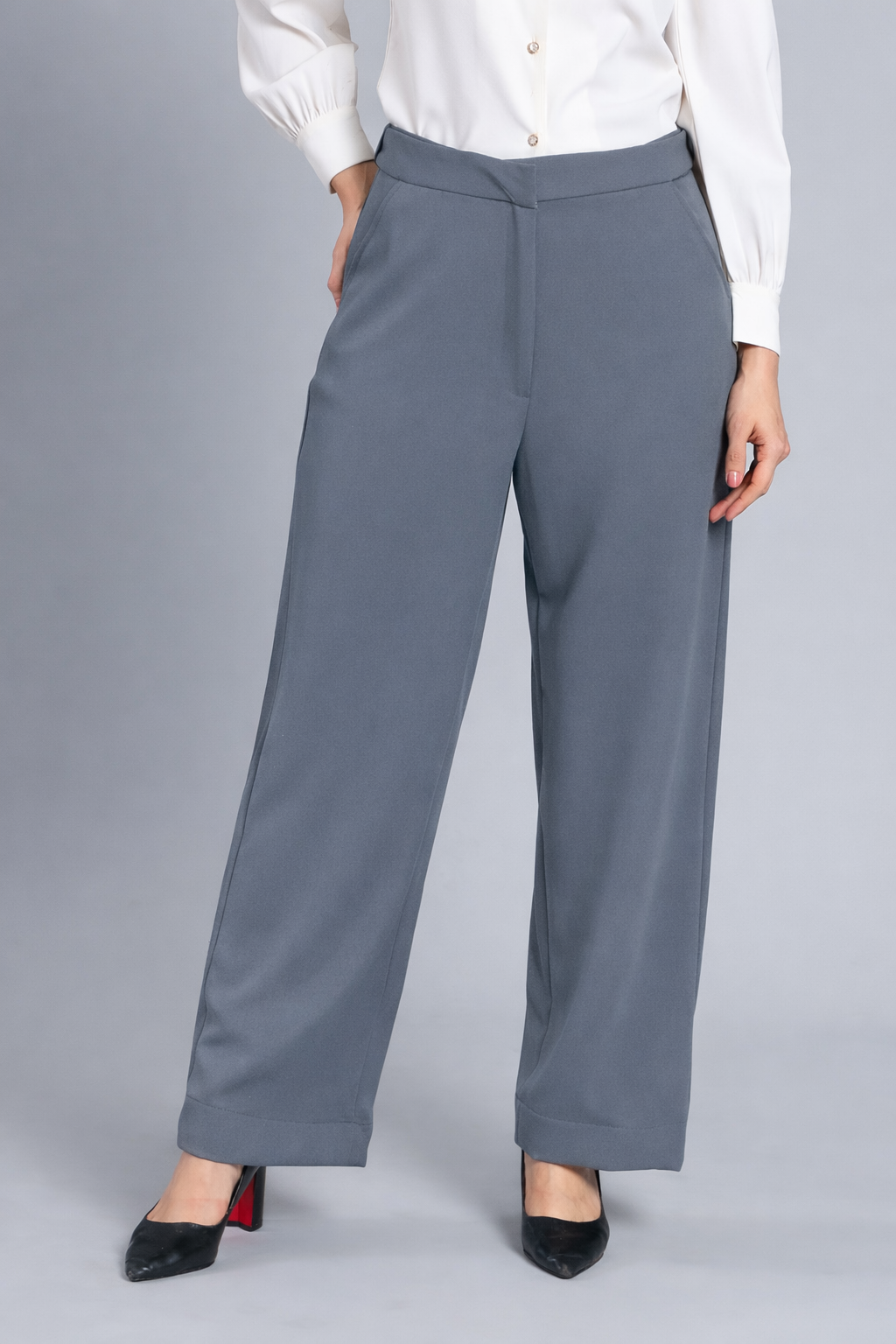 Power Move Grey Wide-Leg Trousers