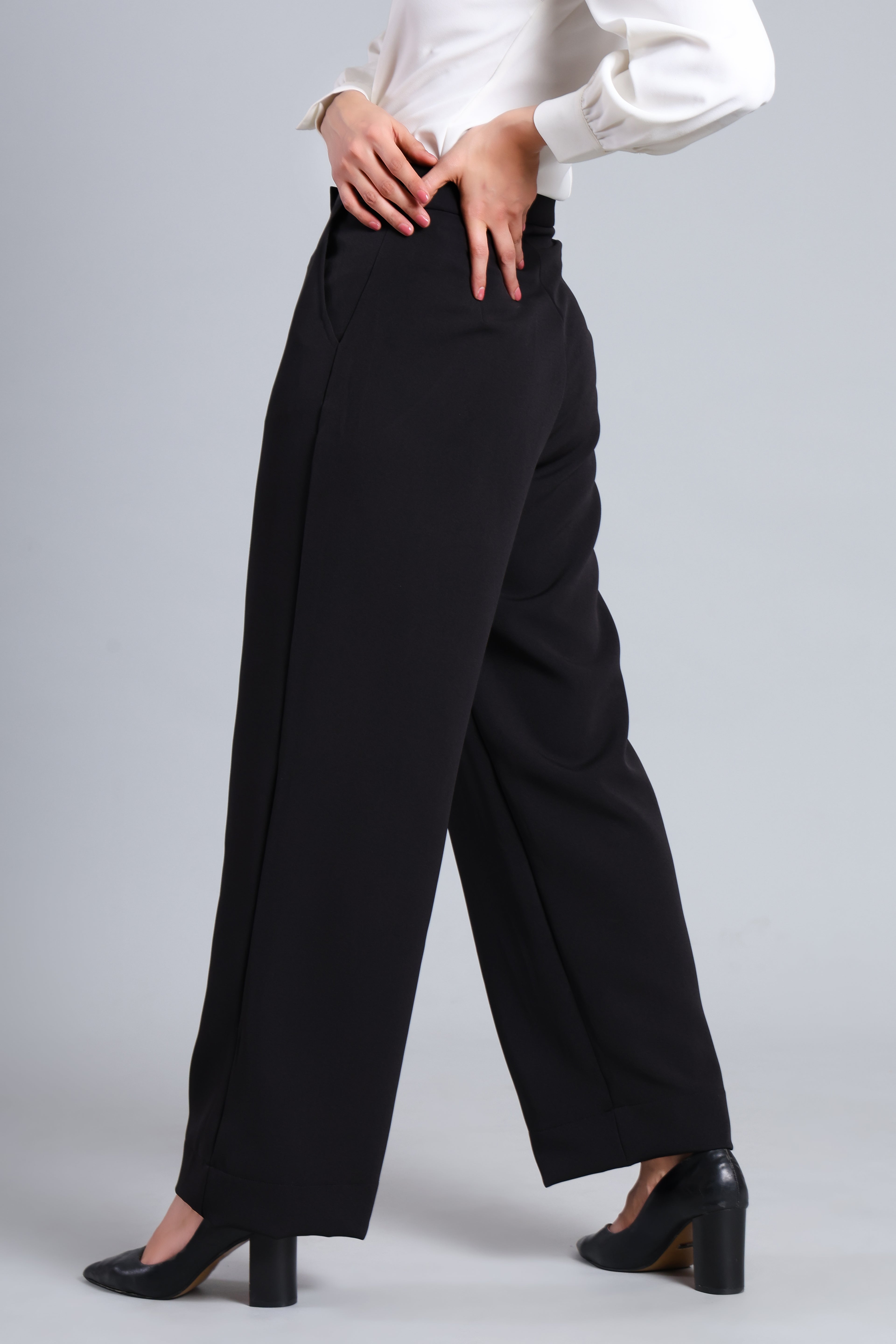 Power Move Black Wide-Leg Trousers