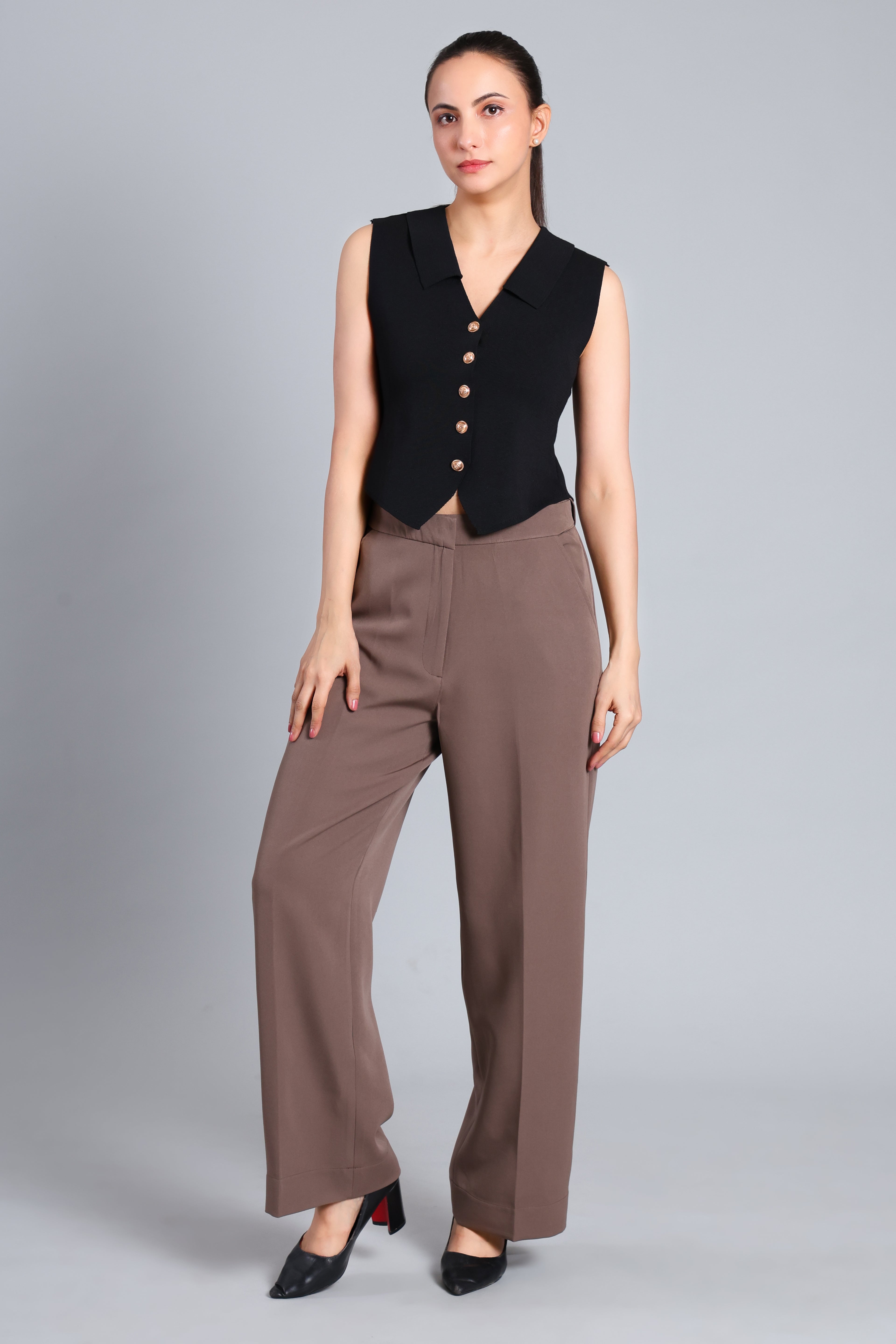 Power Move Wide-Leg Coffee Trousers