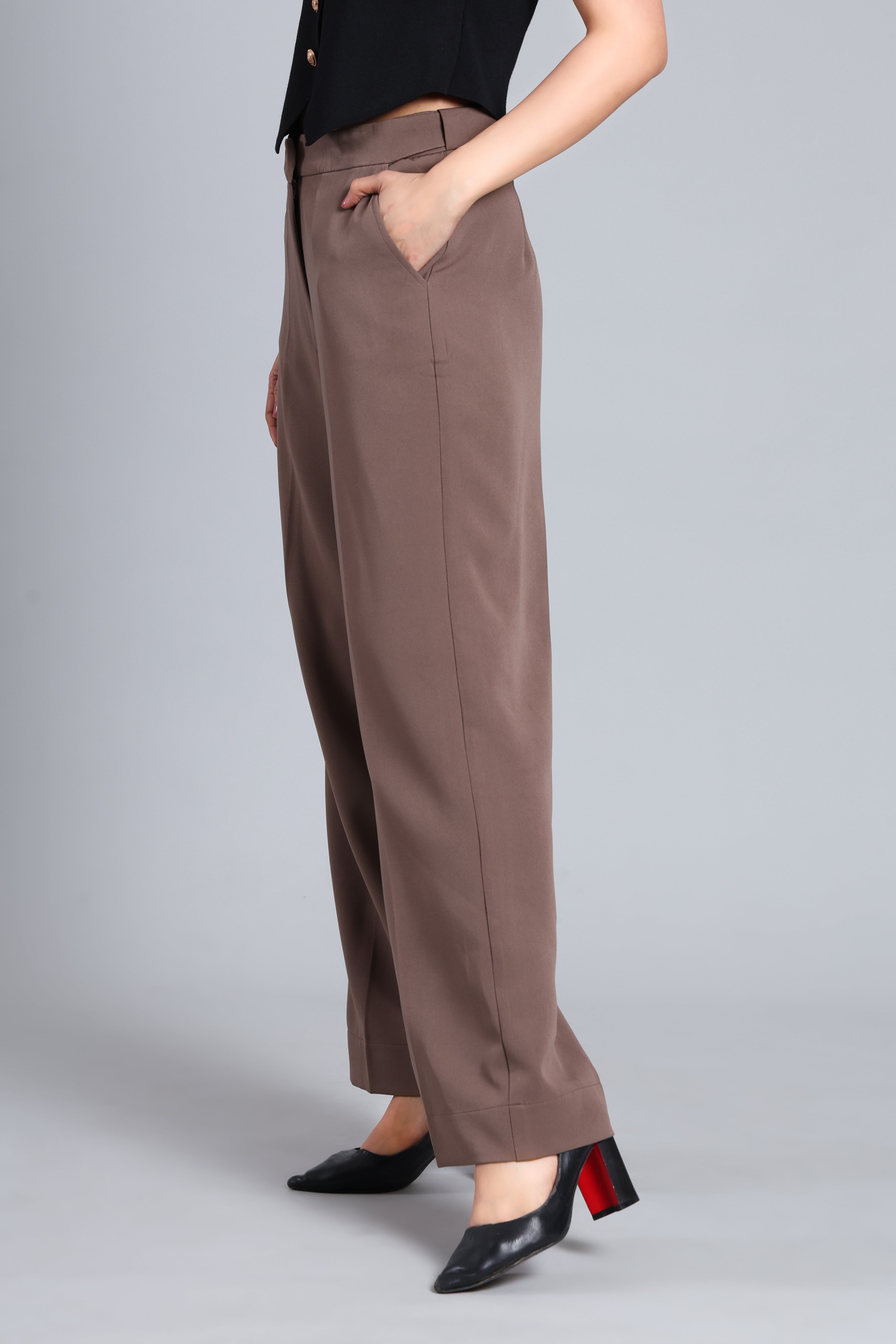 Power Move Wide-Leg Coffee Trousers