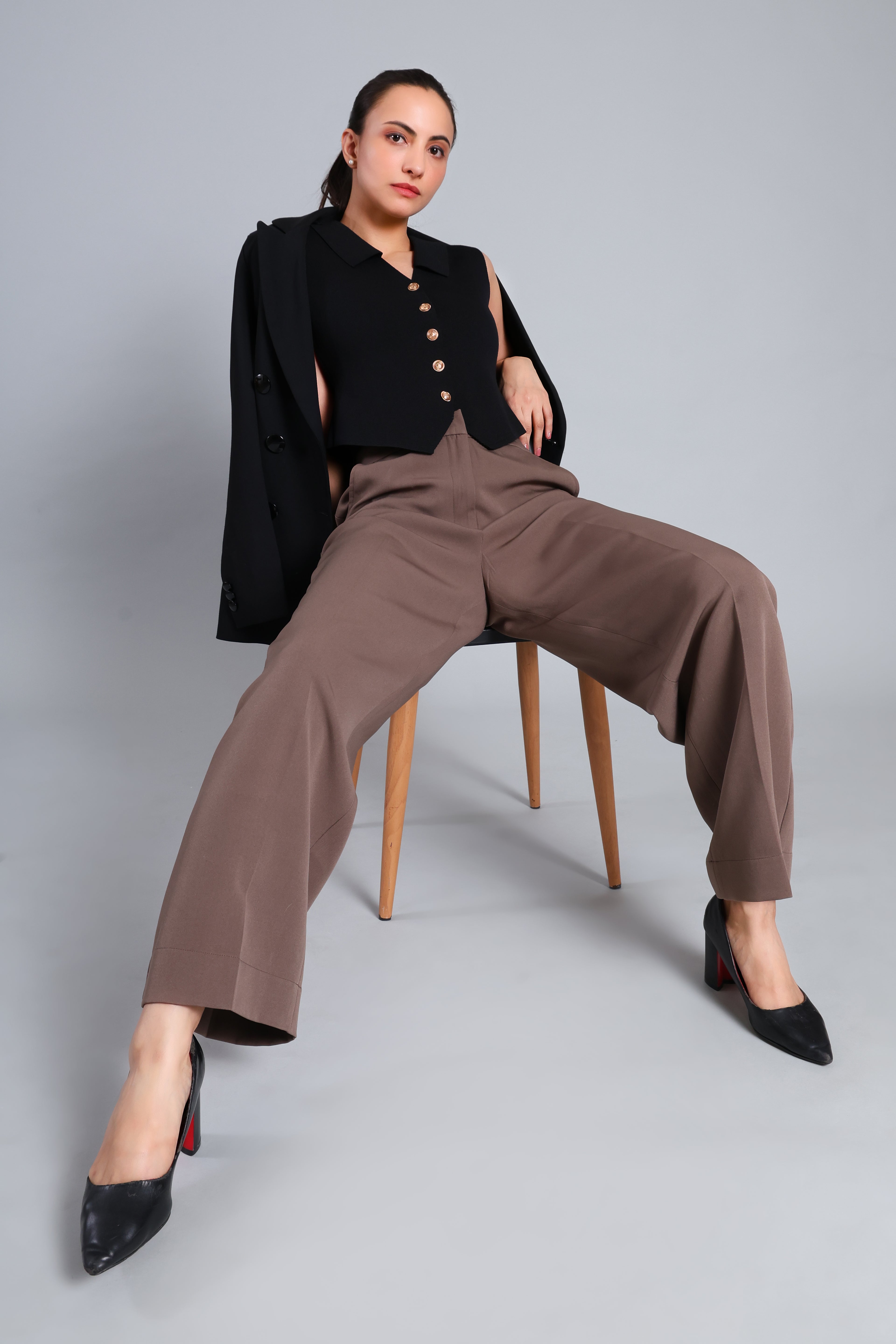 Power Move Wide-Leg Coffee Trousers