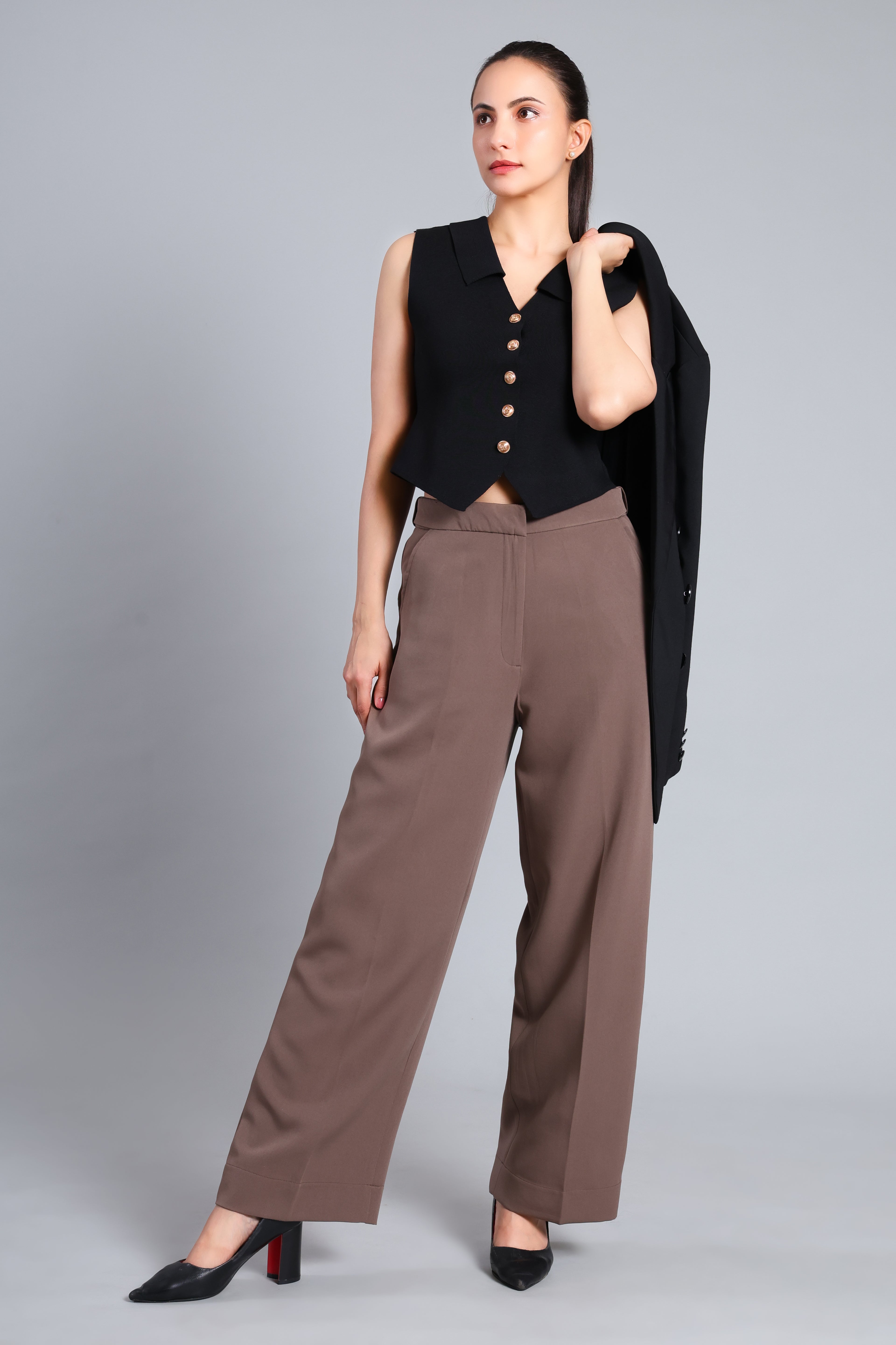 Power Move Wide-Leg Coffee Trousers